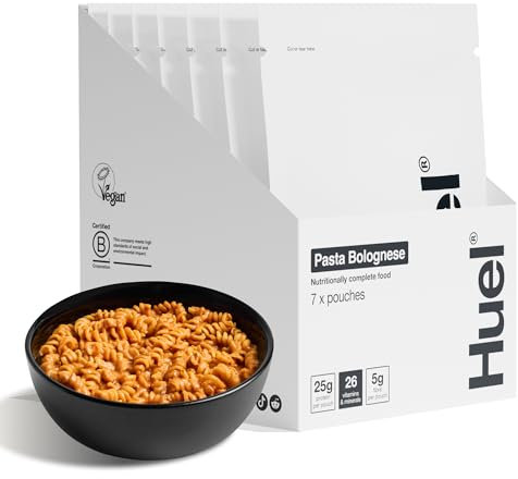 Huel Hot & Savoury Meal Packs, Pasta Bolognese, 7 Meals, Plant-Based Protein Meal with 25g Protein, 26 Vitamins & Minerals, Vegan, Nutritionally Balanced, High-Protein Ready Meals