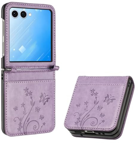 ScandiCasis Coque en cuir pour Samsung Galaxy Z Flip 7, élégante coque à rabat avec [3*emplacements pour cartes] [portefeuille] [[support] [sangle], couvercle de protection magnétique résistant aux