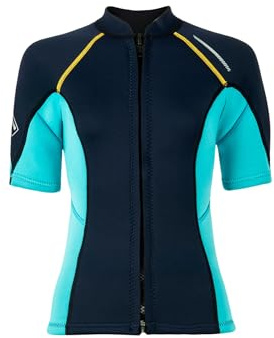 Xnihocha Maglietta da nuoto da donna, a maniche corte, tankini, 1,5 mm, in neoprene, con chiusura lampo, UPF 50+, costume da bagno, blu navy, L