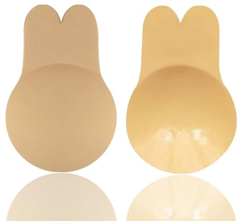 Klebe BH Ohne Träger Push up Trägerloser Rückenfrei BH Große Brust und Kleine Brüste Sticky Bra Klebe-BHS für Rückenfreies Kleid (DE/NL/SE/PL, Körbchengröße & Bandgröße, D, Beige)