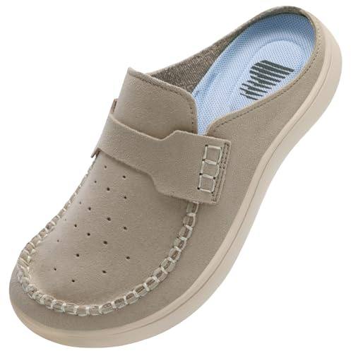 BARERUN Women's Arch Support Clogs Open Back Garden Shoes Comfortable Slip-on Outdoor Mules House Slippers for Beach Casual Slides Beige 9 Wide