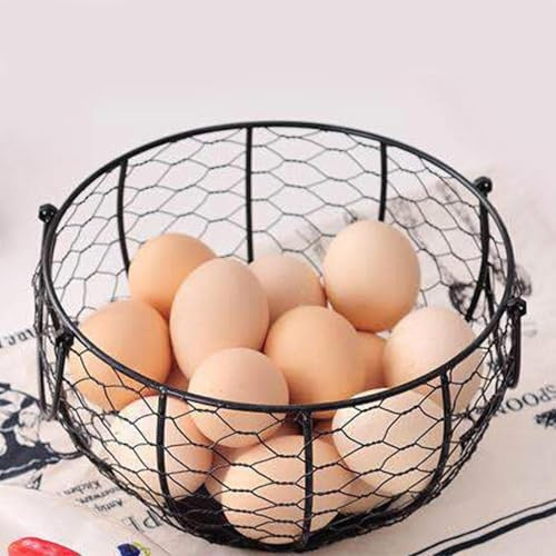 Farm Fresh Egg Basket - Extra Large Wired Egg Holder with Sturdy Handle | Rustic Kitchen Organizer for Countertop, Living Room and Farmhouse Decor | All Purpose Storage Basket