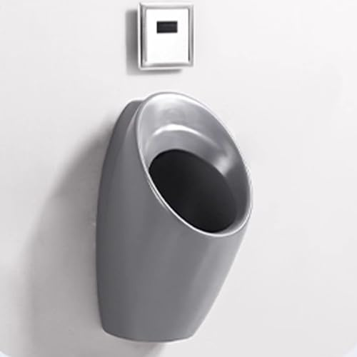 HOLGVE Ceramic Urinals, Wall Mounted Urinals for Men Spill Proof, Men's Urinal Troughs with Sensor Flush Valve, Garage Bar Urinal, for Bathroom Hotel Shopping(Silver,Induction A)