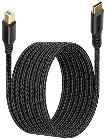 USB B to USB C Cable 3Meters USB C Printer Cable Braided Nylon Data Lead | Type C to USB 2.0 Type B Scanner Cable for HP Canon Epson Lexmark MacBook Pro/Air iMac Dell Canon XPS Laptops etc