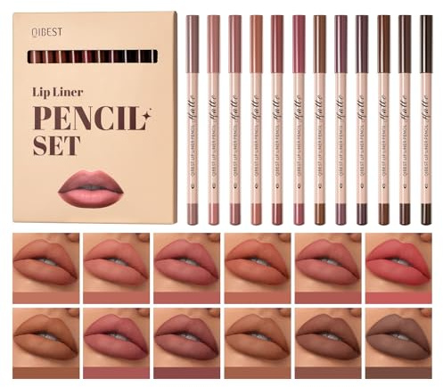 12PCS Lip Liner Pencil Set - Matte Nude Lip Contour Lip Liner Kit | Waterproof Long Lasting Lipstick Lip Liner Set, Smudge-Proof Lip Liner Pen (12pcs/C)