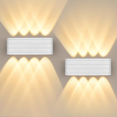 GeyouLux LED Wandleuchte IP65 Außenwandleuchte 2700K Wandlampe 2er Weiß | 8W Up & Down Wandlampe mit 8 Lichtquellen Moderne Design LED Wandbeleuchtung Warmweiß für Flur Treppenhaus