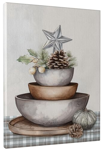 Tannenzapfen auf Leinwand, Wandkunst, rustikale Bauernhaus-Sternschale, Wintergrün, Wandposter, Kunstdrucke, Zuhause, Restaurant, Esszimmer, Kabinendekoration, 30,5 x 40,6 cm