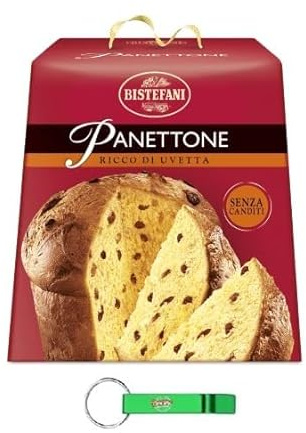 Bistefani Panettone con Sultanine, Senza Frutta candita - Dolce Di Natale Italiano - Torta Di Natale 1Kg + Portachiavi Beni Culinari Gratis