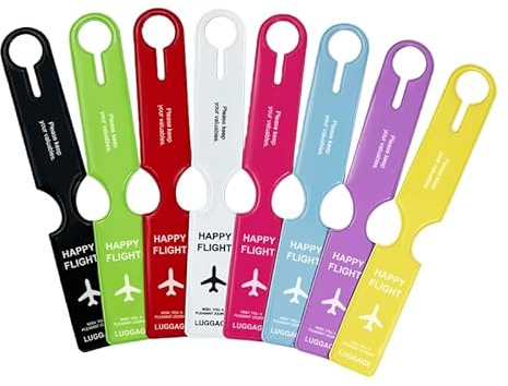 6 etichette per bagagli, impermeabili in PVC con biglietto per nome, 7 colori (rosso/rosa/verde/giallo/blu/bianco/grigio), accessori da viaggio per bagagli registrati e a mano