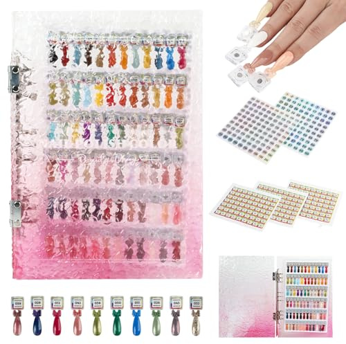 ASTONFOG Magnetic Nail Swatch Book, 144 Nail Color Display Book Organizer with 144 Magnetic Tips & 1-189 Number Labels, Professional Salon Nails Color Chart for Nail Polish Nails Art Design(Pink)