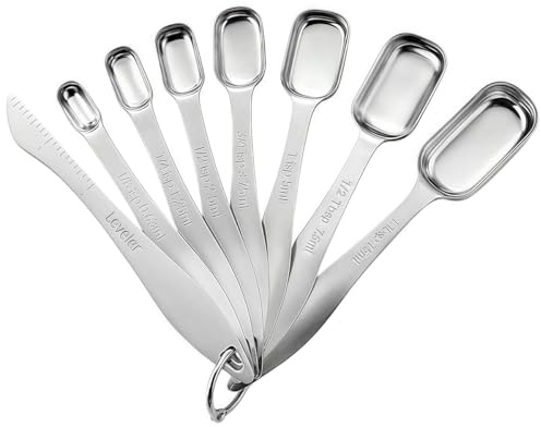 Opatiny Lot de 8 cuillères à mesurer en acier inoxydable avec long manche, 7 tailles de 18 cuillères à café à 1 cuillère à soupe, avec niveleur de cuisson et de pâtisserie