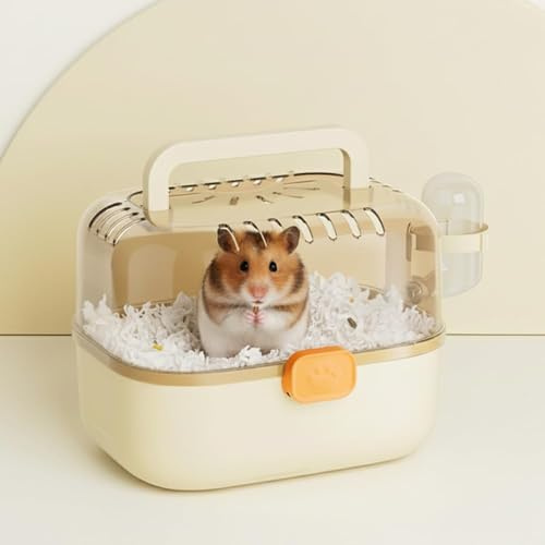 Hamster Carrier Travel Cage with Water Bottle for Golden & Dwarf Hamsters | for Small Animals, Easy-Carry Transparent Plastic Pet Carrier for Vet Visit Escape-Proof with Great Ventilation