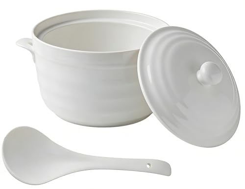 Soppterrin gjord av fint benporslin med lock och slev, stor keramisk serveringsskål (3000 ml) med lock (2 200 ml)
