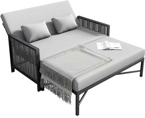 DRIXNO Gartenmöbel Set, Gartensofa für 2 Personen, Balkonmöbel Set mit Versenkbare Fußstütze, Gartenlounge-Set, verstellbare Rückenlehne, Freizeitsofa, Outdoor-Liegebett, Grau