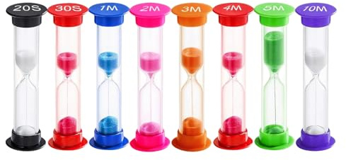FAINCA 8 Piezas Reloj de Arena Niños 30S/1/2/3/5/10 Minutos | Temporizador Niños Relojes de Arena para Cocina Juegos Hogar Dormitorio Infantil Aula