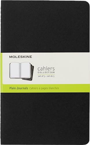Moleskine Cahier Journal (3er Set Notizbücher mit blanko Seiten, Kartoneinband und Baumwollstickerei, Large 13 x 21 cm, 80 Seiten), schwarz