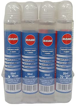 Alevar Colla Liquida Trasparente 50 ml con Applicatore a Spugna in Plastica, Confezione da 12 Pezzi