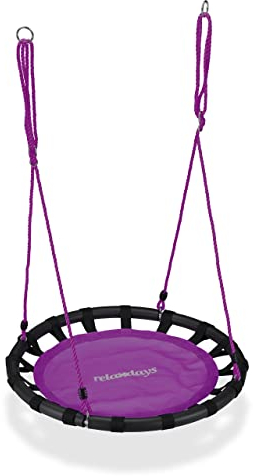 Relaxdays Altalena da Giardino a Nido, per Bambini e Adulti, Regolabile, Ø 80 cm, Portata Max. 100 kg, Lilla