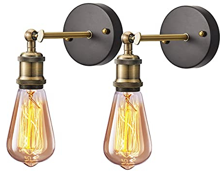 Licperron Industrial Wall Light 2 Pack, E26 Vintage Wall Sconce Lamp Fitting Fixtures with E27 Lamp Holder for Restaurant Bar Hotel Coffee Shop Decoration