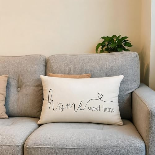 MFGNEH Home Sweet Home Quotes Farmhouse Pillow Covers 12x20 Inch,Farmhouse Decorative Lumbar Throw Pillow Case Cushion Cover,Housewarming Gifts