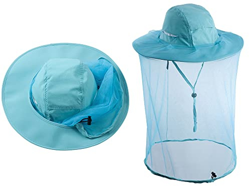 Bee Keeping Beekeeper Veil hat gnats Insect Bug Mosquito Fishing Gardening Cap with Head net Netting mesh Hood for Men Women Aqua Green