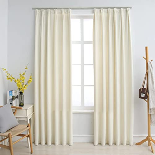 vidaXL 2X Vorhang Verdunkelung mit Haken Verdunkelungsvorhang Kräuselband Thermo Gardine Blickdicht Vorhänge Wohnzimmer Samt Creme 140x175cm