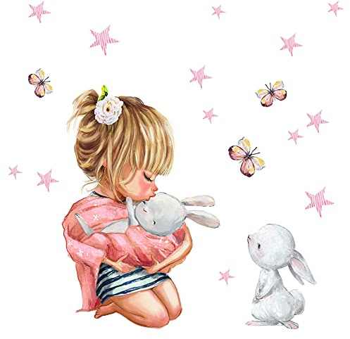 Little Deco Wandtattoo Wandsticker Kinderzimmer Mädchen Tiere Hase Wandaufkleber Sterne Spielzimmer Wanddeko Babyzimmer Schmetterling Wandbild Kinder DL687-1