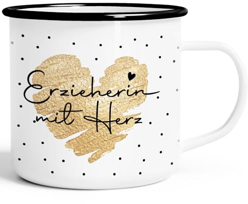 SpecialMe® Emaille-Tasse Herz Danke Geschenk Lieblingsmensch Alltagsheld Berufe Spruch Schrift Emaillebecher Weiss-schwarz Emailletasse