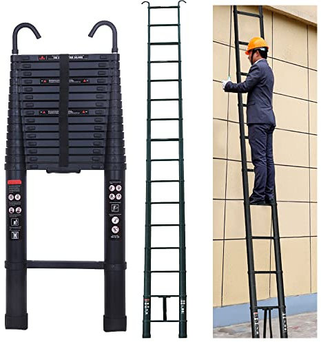 6.2M Échelle Télescopique avec 2 Crochets Amovibles Portable Échelle Pliant en Aluminium Telescopic Ladder EN131 pour Attic/Grenier 150kg Charge