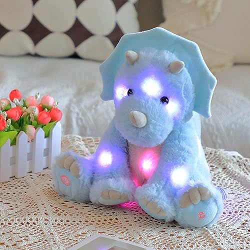 Cuteoy Blau Triceratops LED Musikalische Plüschtier Licht nach Oben Singen Plüsch Dinosaurier Lullaby Plüschies Geburtstag Weihnachten Spielzeug Geschenke für Kinder Kleinkind Mädchen