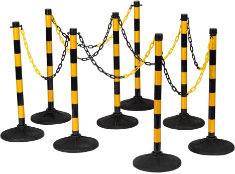 Plastic Post and Chain Safety Barriers, Yellow & Black Plastic Free Standing Chain Link Kit