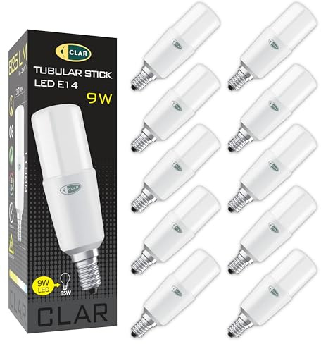 CLAR - Energiesparlampe E14, Maiskolben LED E14, Energiesparlampen, Länglich LED, 9W Neutralweiß 4000ºK (Pack 10)