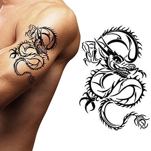 Tatodays Tatouage temporaire viking hache dragon hache nordique bâton noir tribal barbare celtique guerrier sur body art autocollant transfert enfants adultes bras médiéval déguisement accessoires