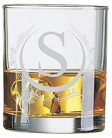Colorfamily Bicchiere da Whisky con Incisione Iniziale - Lettera S - Idea Regalo