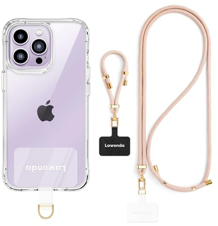 Lawonda 2 Pads Phone Lanyard Adjustable Crossbody Cell Phone Neck Strap Universal Mobile Phone Wrist Lanyard + 2pcs Cellphone Patch Tether Tab for Travel Essentials Lemonade Pink