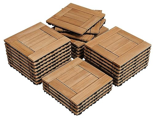 Yaheetech 1 Pack Decking, 30 x 30cm, Total 27pcs, Natural Wood-Checked | Natural Fir Wood| Wide Applicability| Anti-slip & Better Ventilation | For Outdoor & Indoor Patio, Garden, Balcony, Poolside