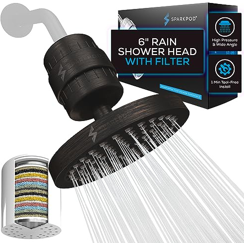 SparkPod Luxury Filtered Shower Head Set 23 Stage Shower Filter - Reduces Chlorine and Heavy Metals - High Pressure Showerhead Filter (6 Round, Vintage Oil Rubbed Bronze)