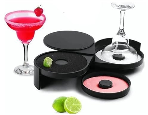 Margarita Salt Rimmer Set, 3 Tier Bar Glass Rimmer Para Margarita Y Cóctel Caja De Sal Recipiente De Especias Borde De Vidrio De Plástico Negro Para Cócteles Margaritas Bloody Marys Y Gimlets