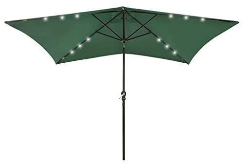 FIRBNUS Sombrilla de Jardín con LED y Poste de Acero Verde 200x300x247 cm Sombrilla Terraza Exterior Plegable y Portátil Parasol Patio Fácil Montaje para Terraza Balcón Piscina Leer con Amigos