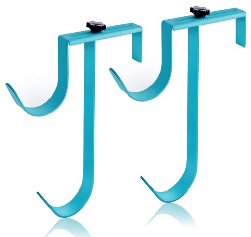 MENG ZHI AO 2 Pcs Adjustable Pool Pole Hangers Heavy Duty Blue Metal Pool Fence Hooks Perfect for Swimming Pool Telescopic Poles Skimmers Nets Brushes Vacuum Hose Garden Equipment Etc