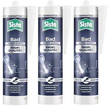 Sista Bad Profi-Qualität Sanitär Silikon, schimmelresistentes Sanitärsilikon für das Bad, wasserfestes Silikon für viele Materialien*, geruchsneutrale & langlebige Dichtmasse, 3x280ml, manhattan