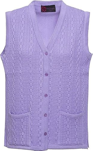Women's Sleeveless V-Neck Cable Knitted Cardigan Vest Sweater | Front Pockets, Button-Down, Casual, Waistcoat
