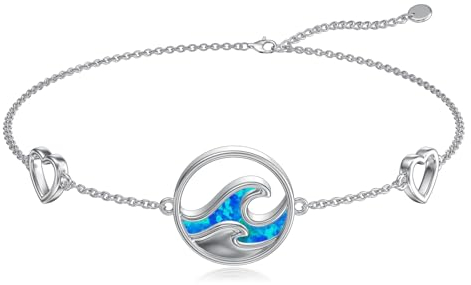 VONALA Wave Armband Sterling Silber Blau Opal Ozean Wave Armband Freundschaft Sommer Armbänder Welle natürlichen Schmuck für Damen Mädchen