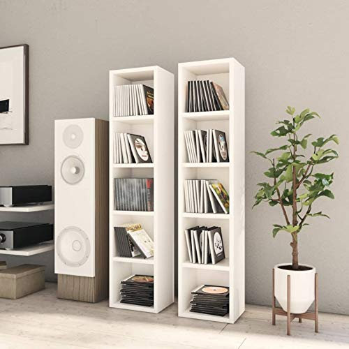 Homgoday Holzwerkstoff CD-Regal, 5 Fächer, weiß, 80 CDs Platz, montagebedürftig Model802696
