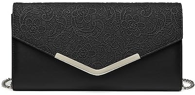 Miss Lulu damhandväska eleganta kuvertväskor för kvinnor mini crossbody väska för kvinnor, kan rymma 21 cm surfplatta, lämplig för fest, bröllop, bankett, present, Svartspets, Small