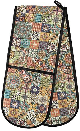 Gants de four double vintage mexicain Mandala résistant à la chaleur Manique Gants pour barbecue, cuisine, cuisson, grill, micro-ondes