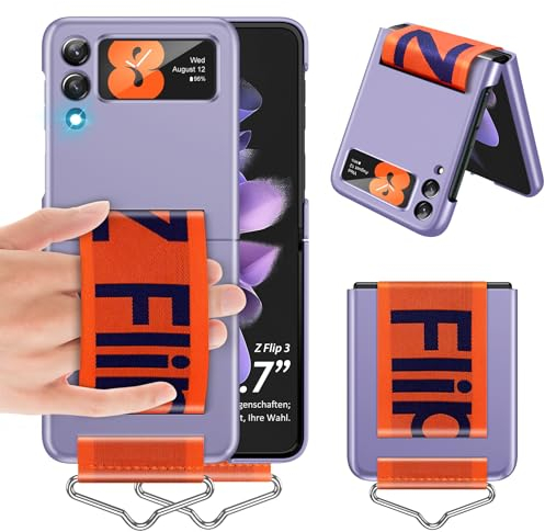 Handyhülle für Samsung Galaxy Z Flip3 Hülle Ultra Dünn Folable Matt PC Handytasche, mit Ring Nylon Strap Galaxy Z Flip 3 Tasche Case Stoßfest Outdoor Schutzhülle für Samsung Galaxy Z Flip 3 (Purple)