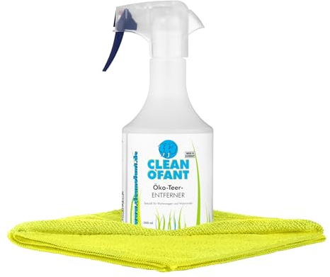 CLEANOFANT Teerentferner 500ml im Set mit Mikrofaser-Reinigungstuch 40x40cm | Teerflecken Bitumenflecken entfernen Wohnwagen Wohnmobil Caravan Van Campingbus