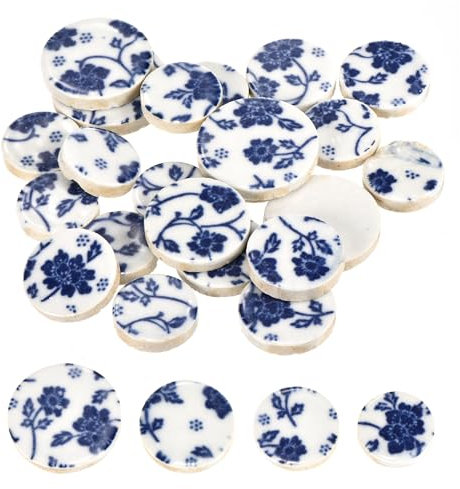 QUARKZMAN 100g de Azulejos de Mosaico de Cerámica a Granel Redondos Azules y Blancos para Kits de Mosaico Piedras de Paso de Jardín Posavasos