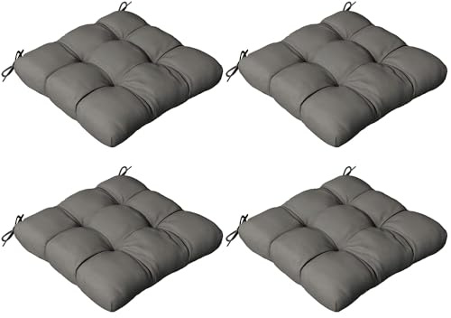 Outsunny Set of 4 Outdoor Seat Cushions 48 x 48 x 8 cm Charcoal Grey | With Ties, Water Repellent Seat Pads, for Dining Chair, Swing, Sofa
